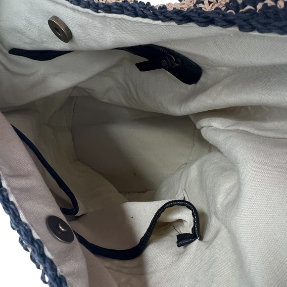 Lucky Brand Black Tan Geometric Woven Paper Bucket Bag Purse - Picture 8 of 8